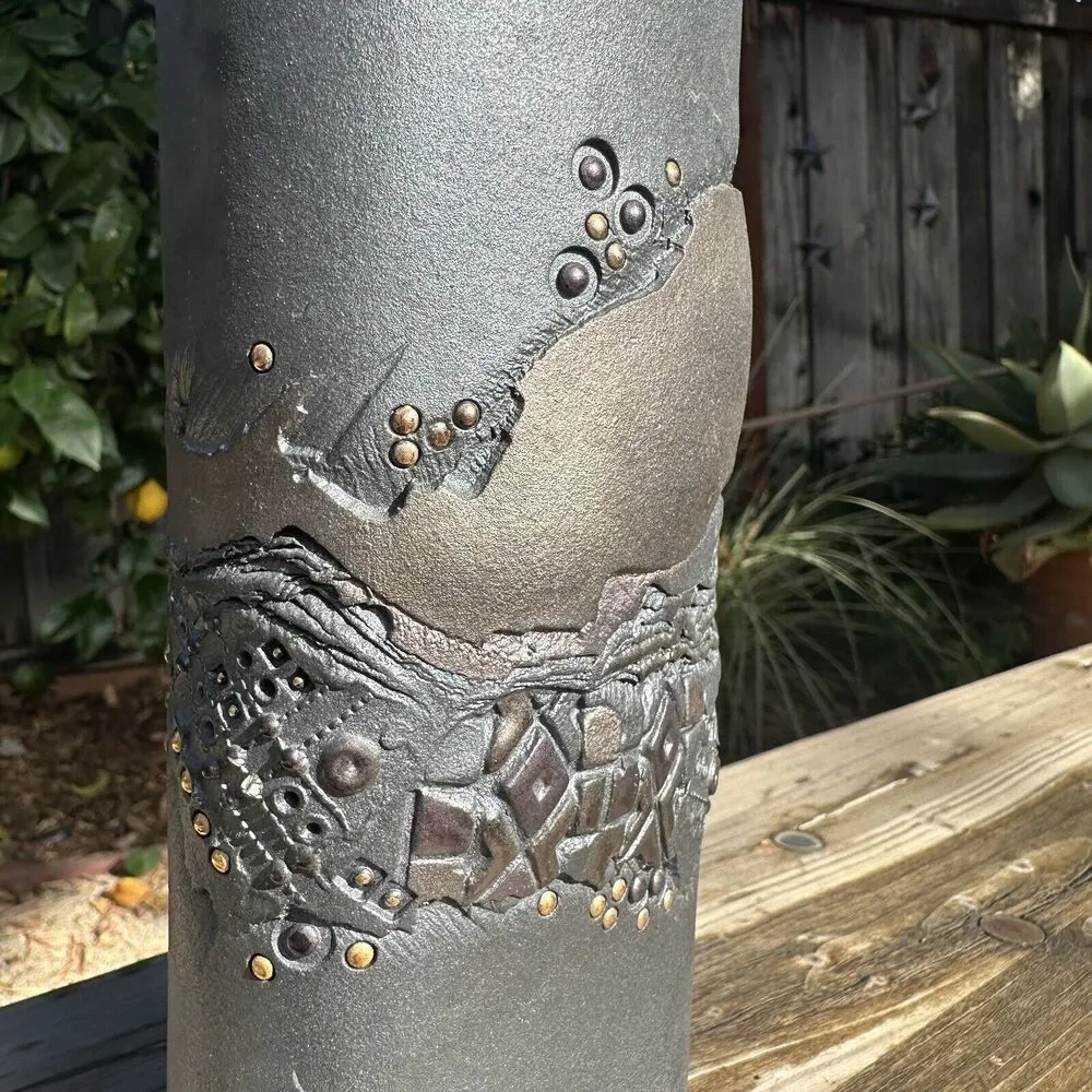 The Terry Pottery Dark Metallic Lustre with Gold/Brass Beads Vase 9.25